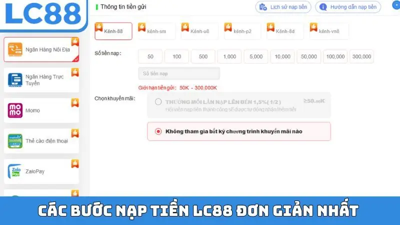 Các bước nạp tiền LC88 đơn giản nhất