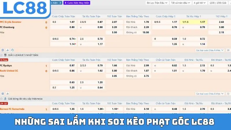 Những sai lầm thường gặp khi soi kèo phạt góc LC88